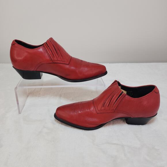 Vintage Victorian Gothic Blood Red Pointed Toe Ankle Boots 6.5 Western Romantic - Picture 3 of 11